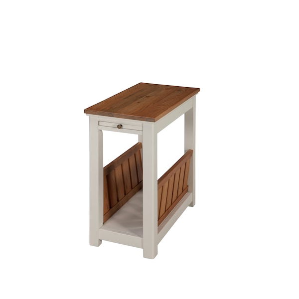 Alaterre Furniture Savannah Chairside Magazine End Table with Pull-out Shelf, Ivory with Natural Wood Top ASVA25IVW